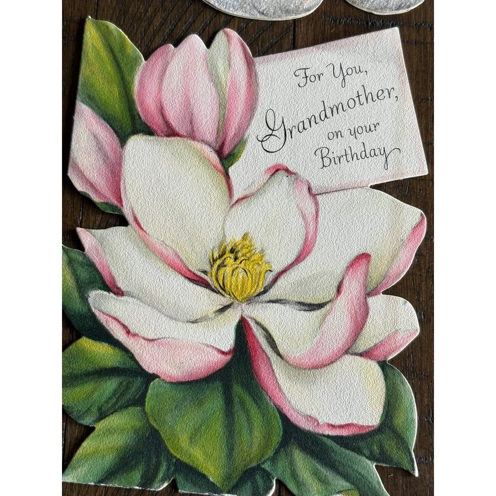 5 VTG Birthday Cards Signed 1950's Tomatoe Kitten‎ Magnolia Rise Hallmark Mica